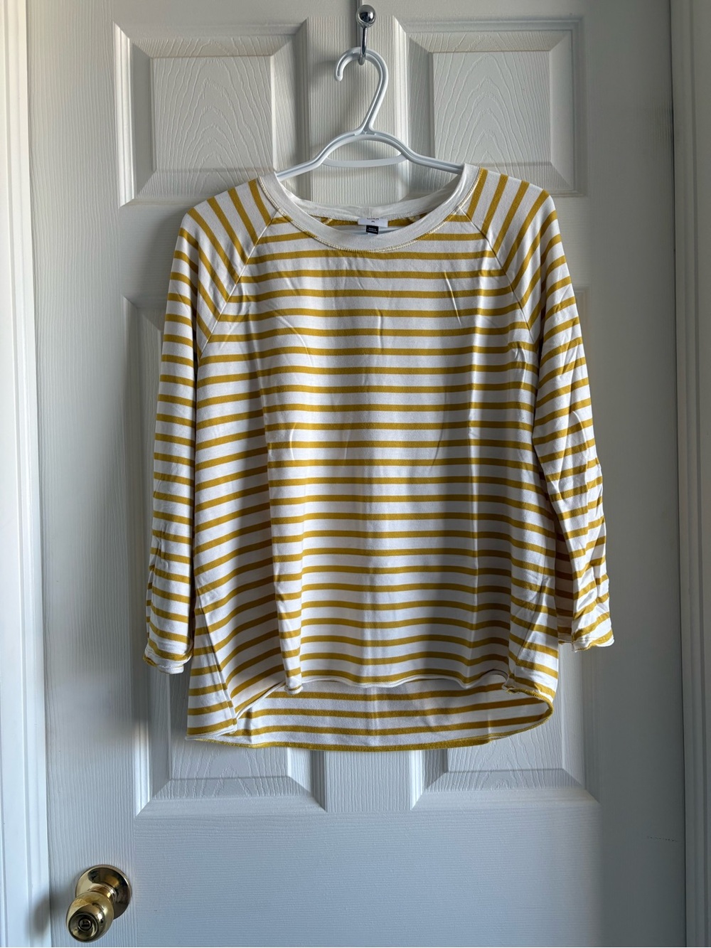 CAbi Yellow and White Striped Boatneck Top